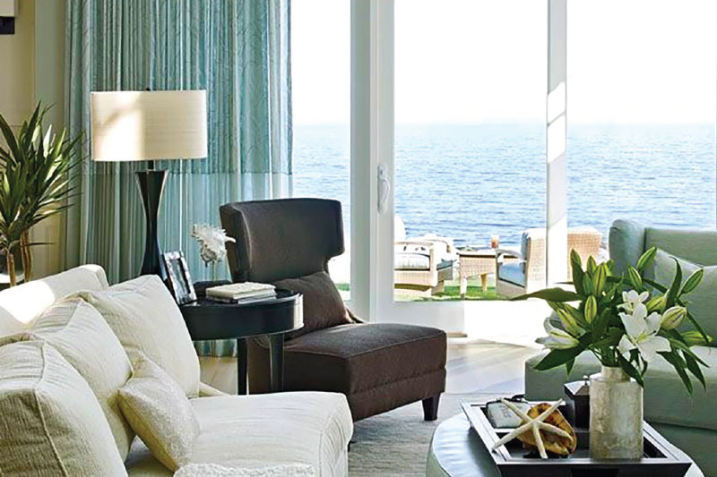 Hamptons style living room looking over ocean